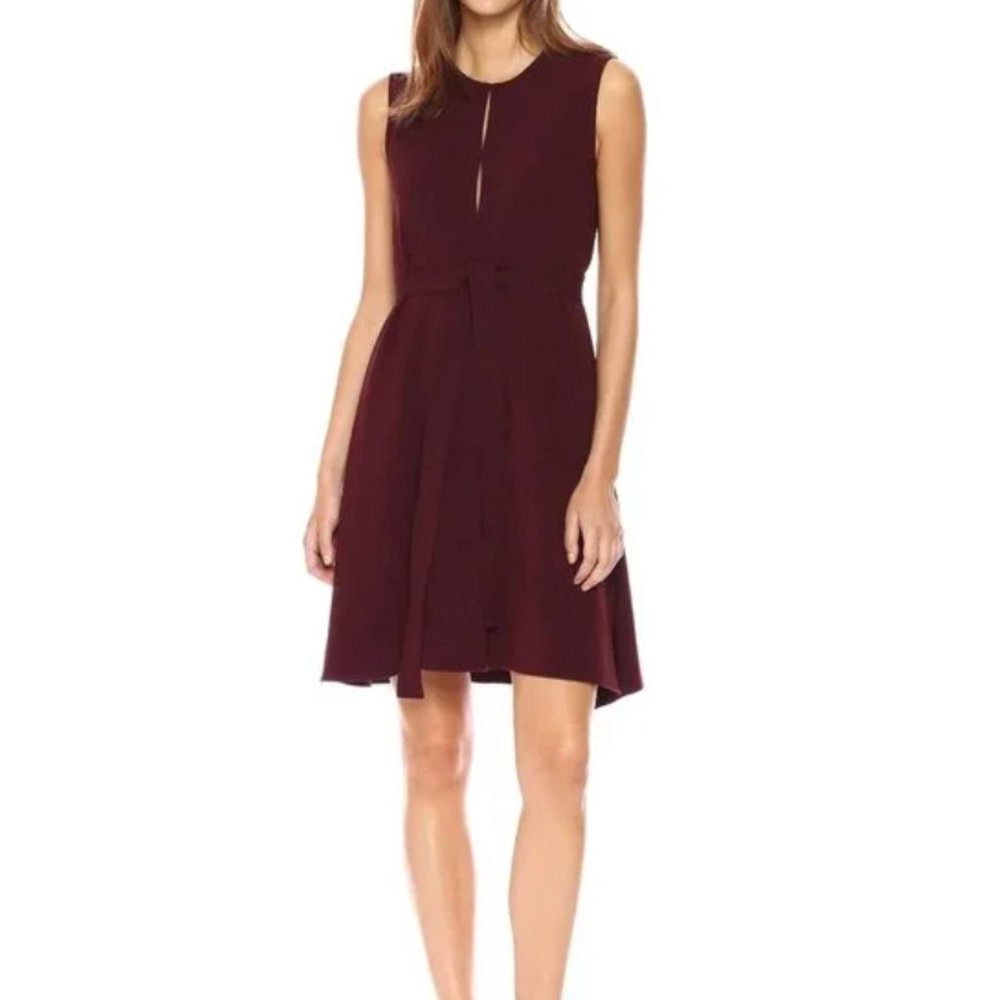 NWT Theory Desza Burgundy Dark Currant Crepe Slit Tie Waist Sleeveless Dress